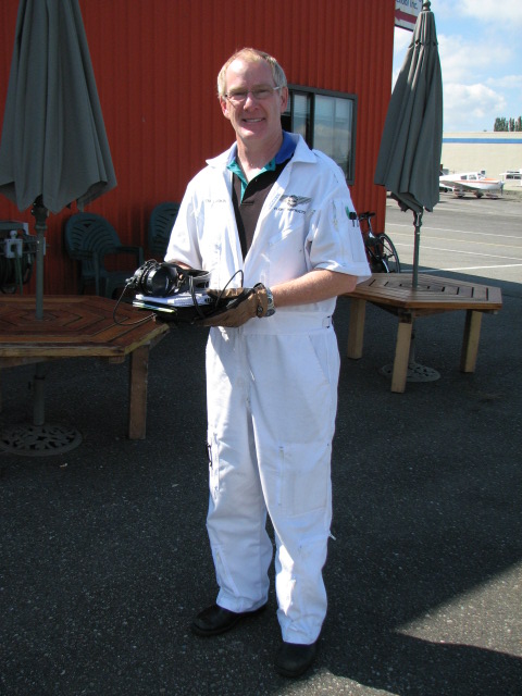 Tom Larkin as a Flight Instructor with Langley flying School, 2007, shortly after releasing one of his students on their First Solo Flight.